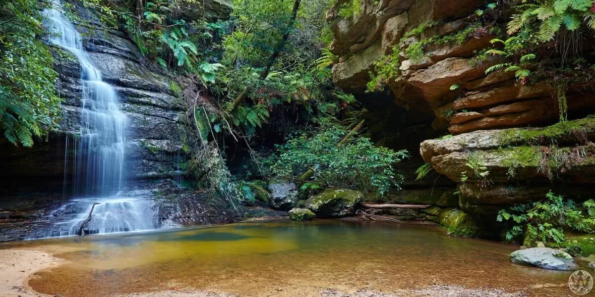 6 Wild Swimming Paradises in NSW Rachel Lewis Andy Lewis Pool of Siloam, waterfall, swimming hole, rocks, bushes, water