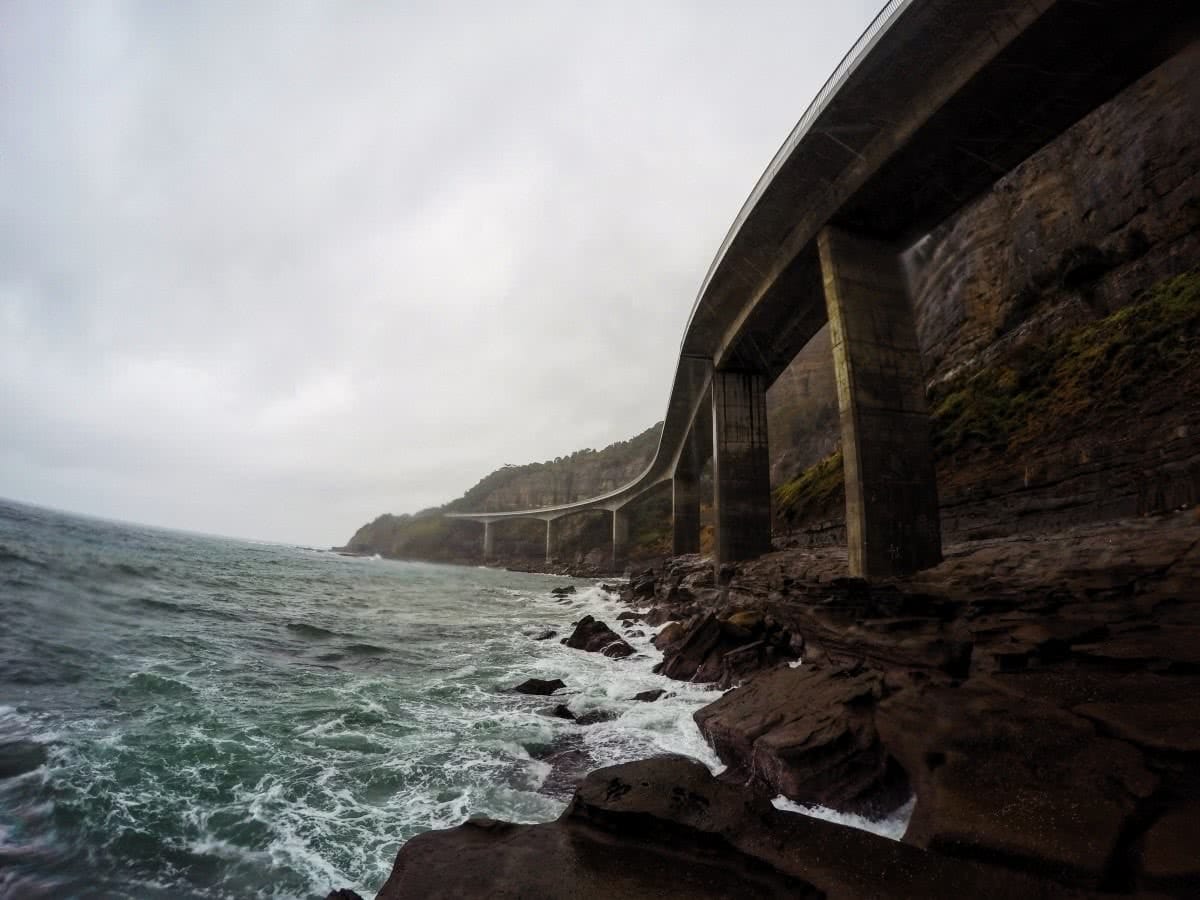 An ‘On The Cheap’ Winter Week Off Work, Mike Pidgeon, Sea Cliff Bridge Bowral, ocean, grey sky