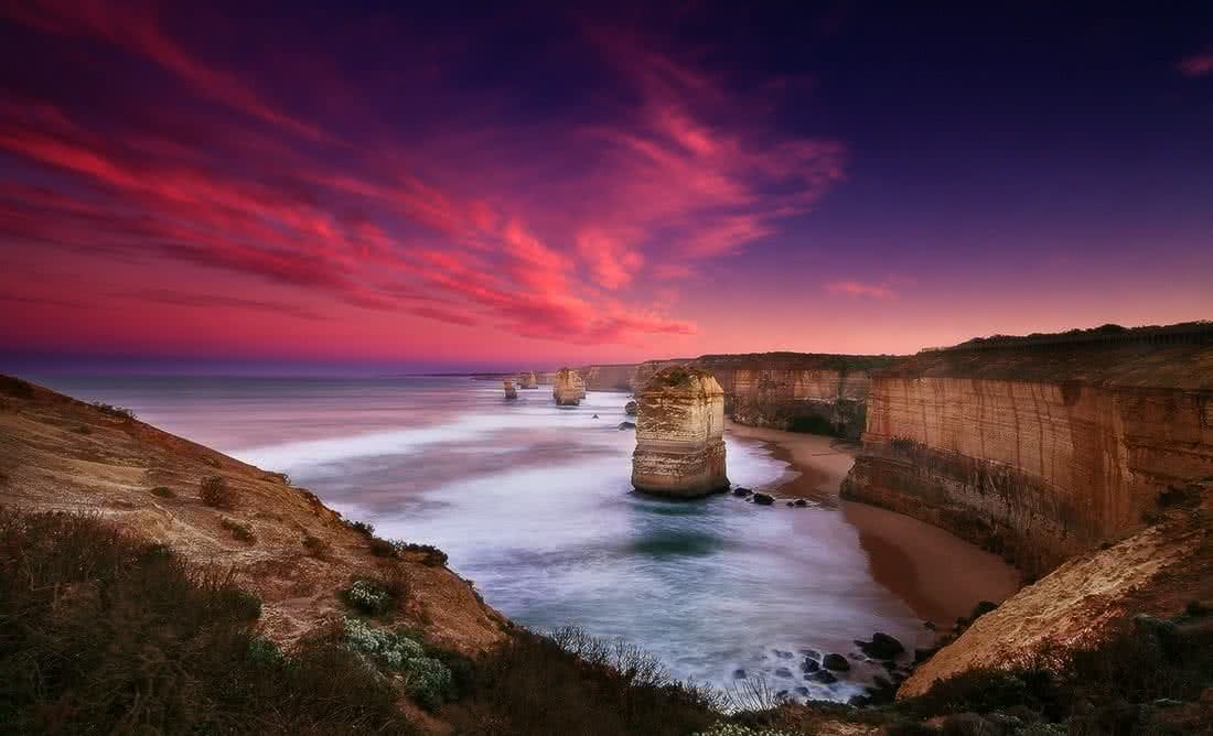 Photographing The Great Ocean Road (VIC) Keiran Stone, 5_12apostles_sunrise, pink sky, rock stacks, cliffs, view, ocean
