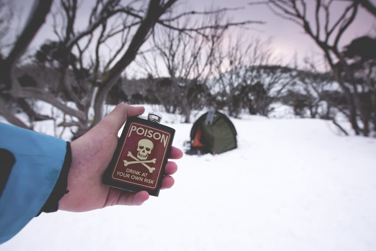 Solo Snowshoeing The High Plains // Falls Creek (VIC), Michael Harris, poison, flask, alcohol, tent, camp