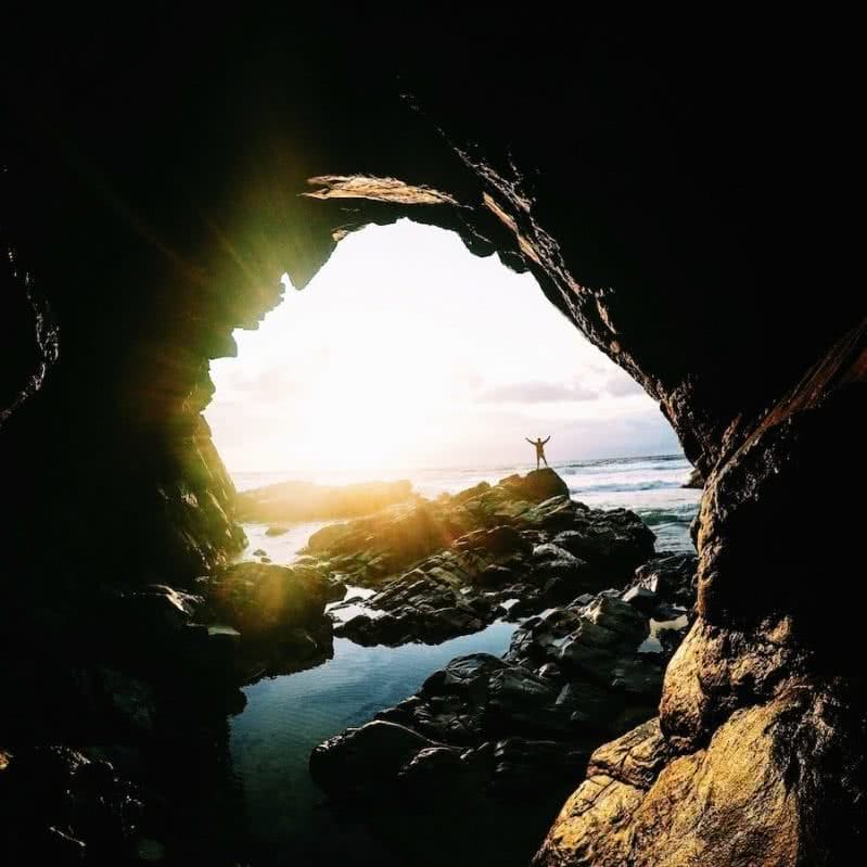 Searching For The Secret Spots Of Noosa National Park (QLD), Mike Pidgeon, cave, sunrise, person, silhouette, joy, ocean, rockpool