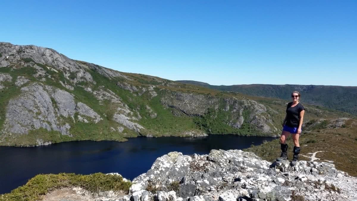 Brooke Nolan, Give In To Adventure, lake, gaiters, Overland Track, Tasmania