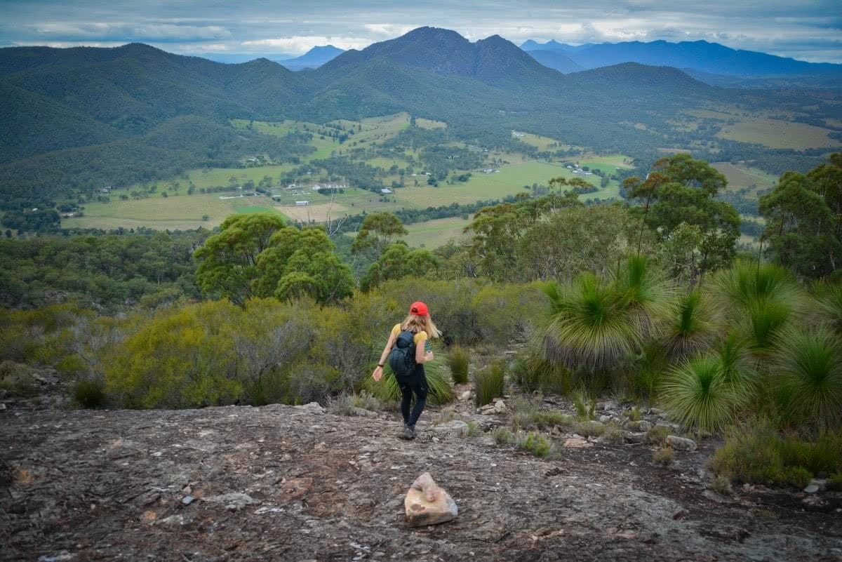 Choose Your Own Adventure // Summiting Mt Greville (QLD) Lisa Owen, Mt Greville, Moogerah Peaks National Park, Queensland, South-East Ridge, descending, valley