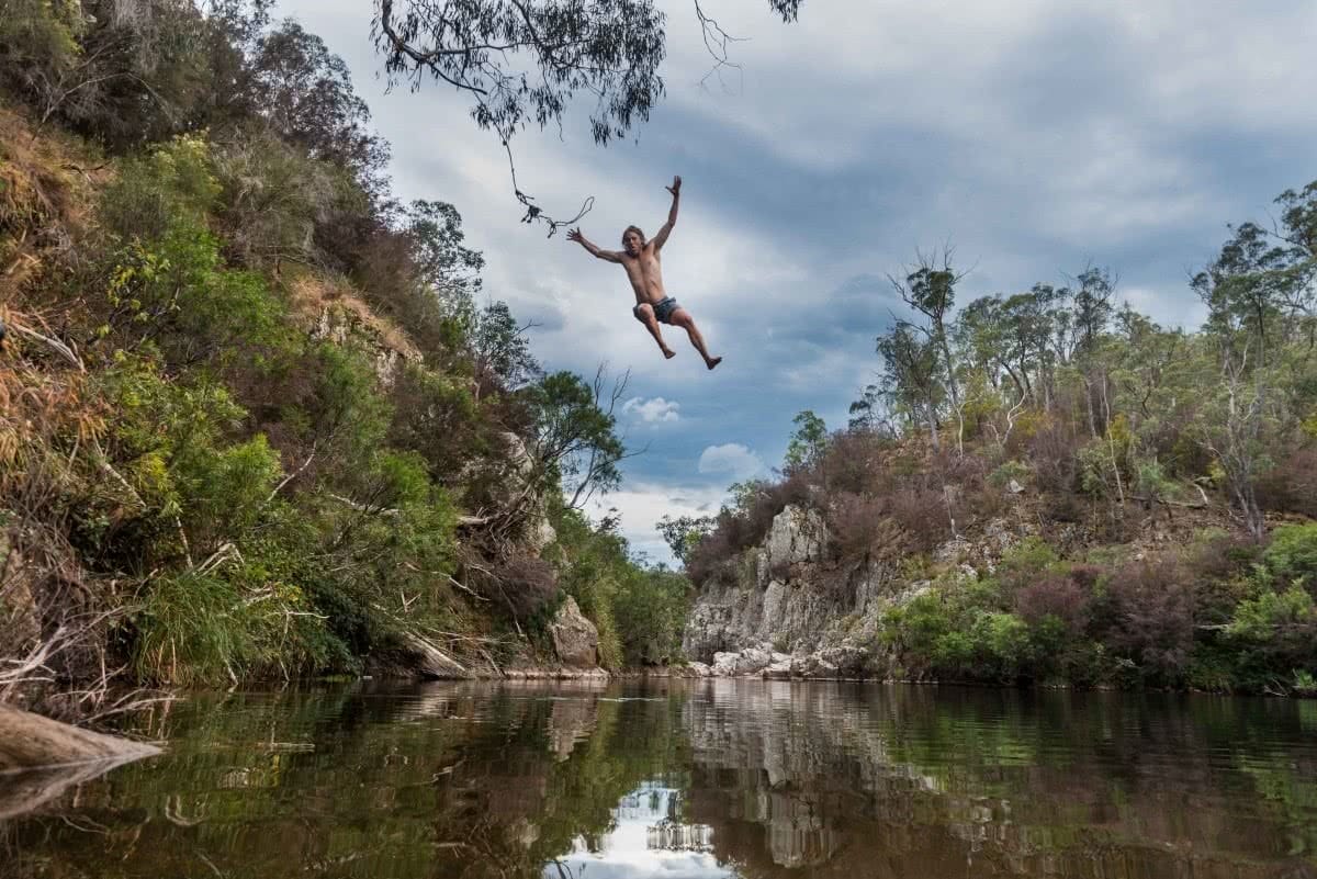 Blue Pools, Vic, Patrick Corden, rock jump, swimming, rope swing