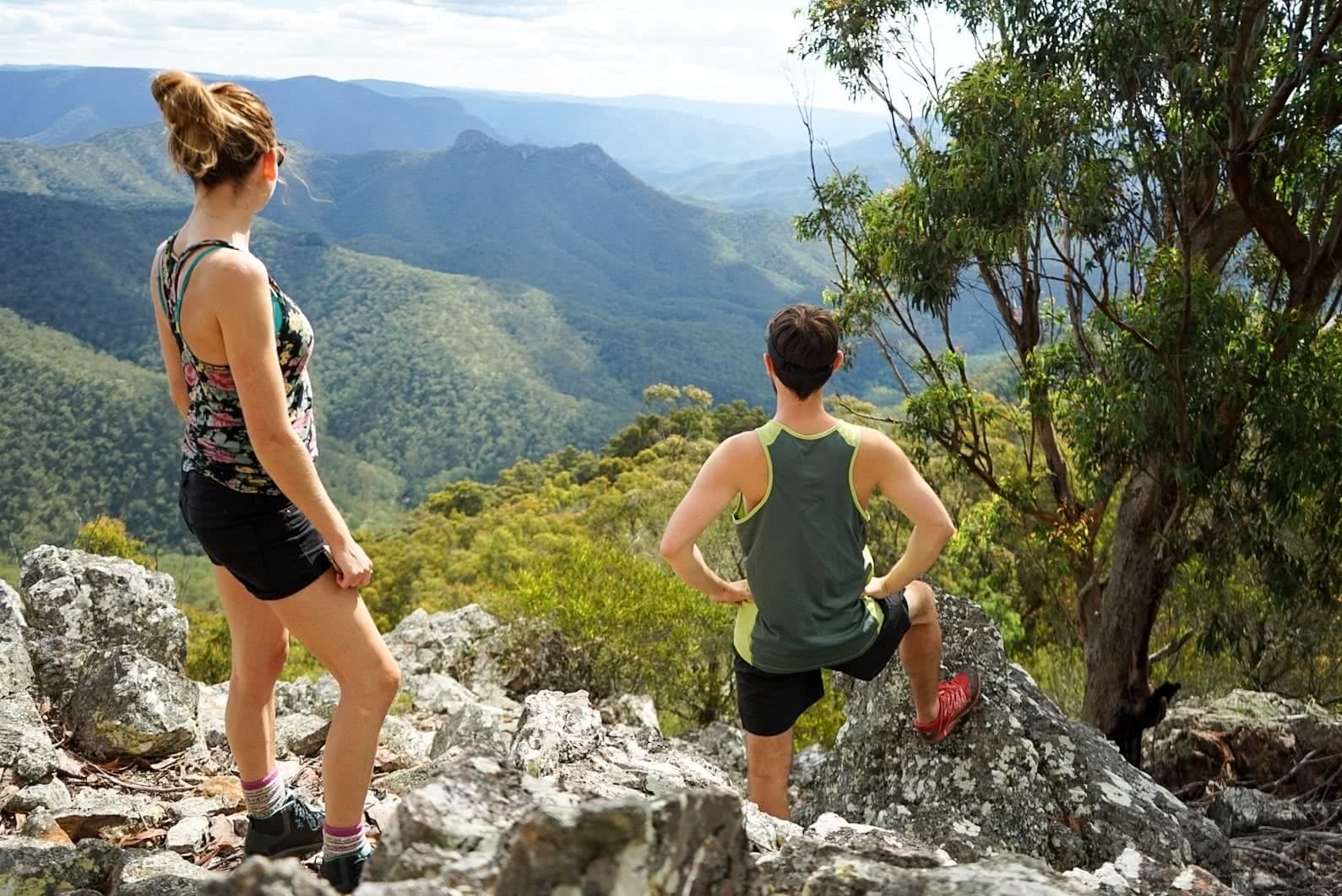 Katie Marston, Benny Littlejohn, Green Gully Track, Oxley Wild Rivers National Park, NSW, multi-day hike, hut to hut, descending, walking sticks, crew