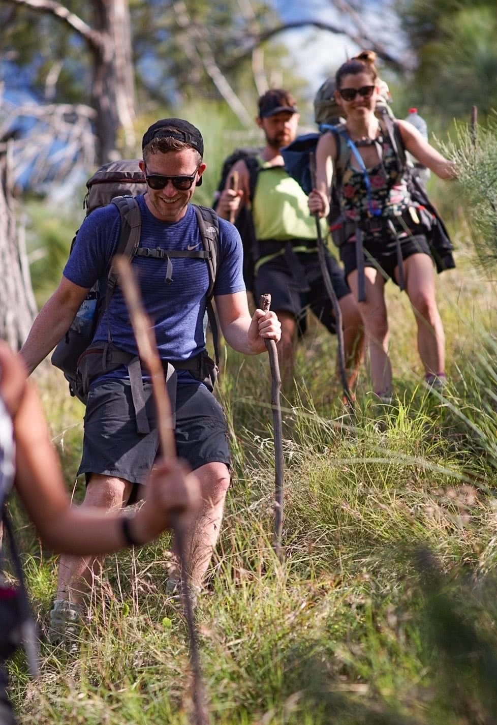 Green Gully Track, Oxley Wild Rivers National Park, NSW, multi-day hike, hut to hut, descending, walking sticks, crew