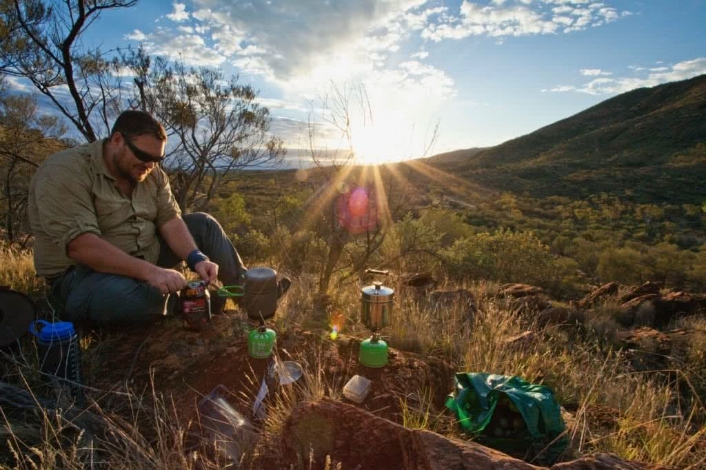 Eat Like A Backcountry King, Joel Johnsson, hiking food, lightweight, cooking, gas stove, sunrise, sun flare