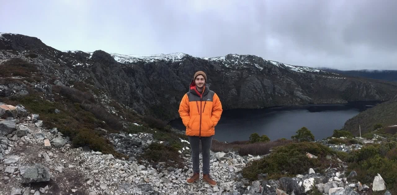 Aidan Howes, Freycinet National Park, Kathmandu XT driFILL Jacket, Tasmania, orange, down jacket, panorama