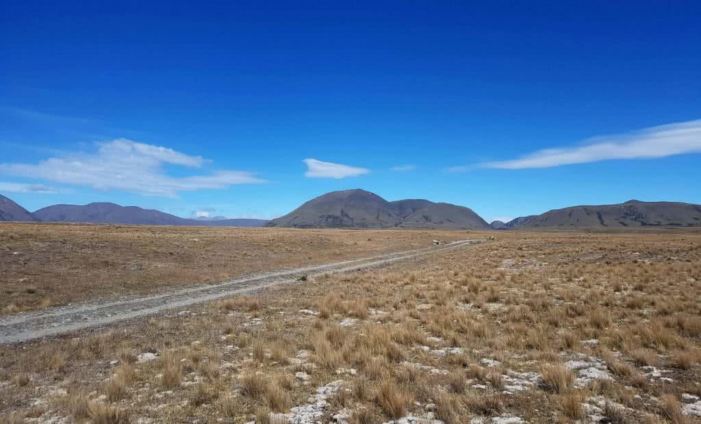 Oshy Dog Tails Road To Hakatere Conservation Park Mystery Lake Ian Middleton, road, horizon, plain, mountains, blue sky