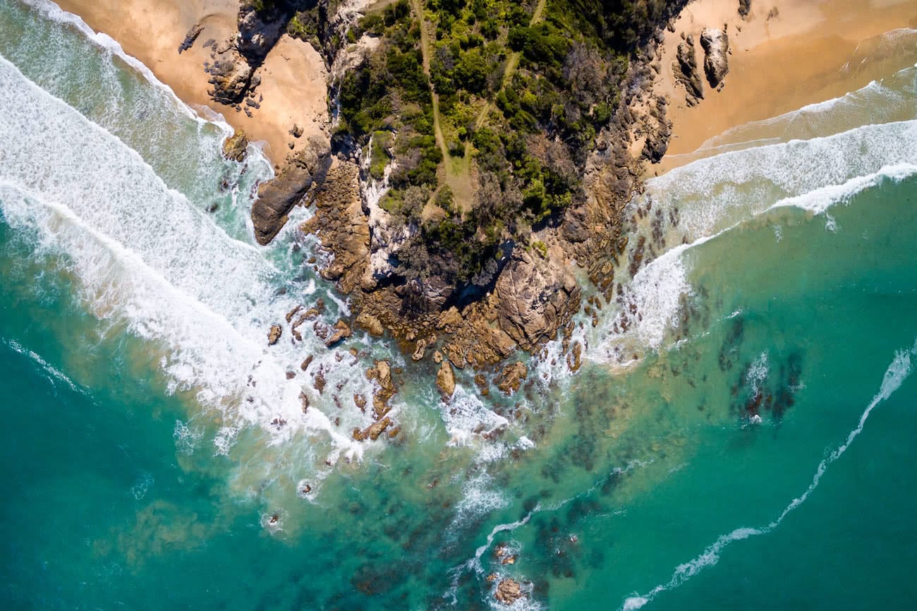 Liam Hardy, Sapphire Beach Aerial, solitary islands coastal walk, hike, headland, blue
