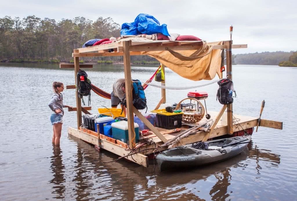 Travels By Tide // A Modern Day Huck Finn Adventure Joel Johnsson, raft, barbecue, floating, woman, kayak