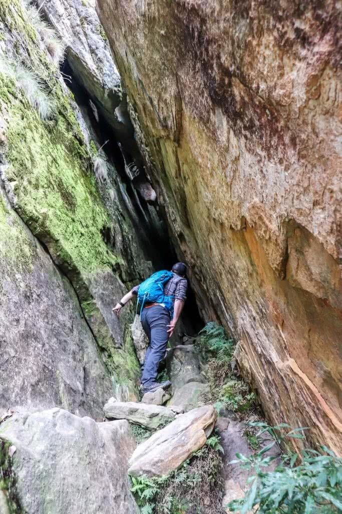 Cathedral Range State Park VIC Chris Paola, wells cave, crack, man, backpack