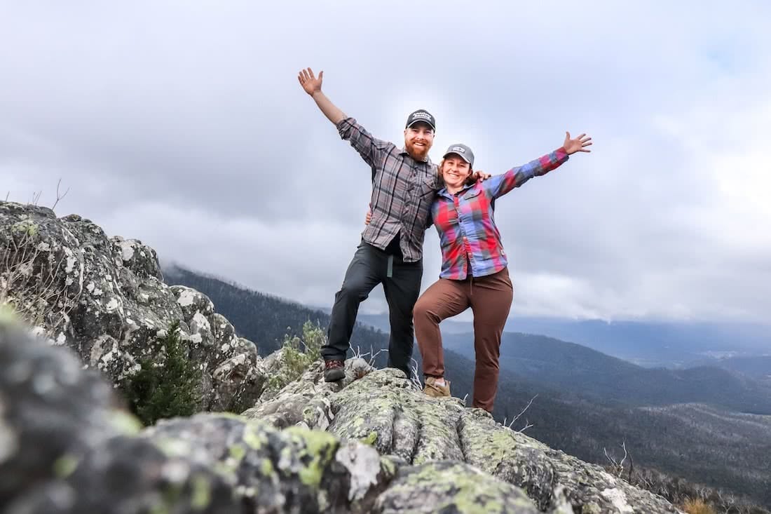 Cathedral Range State Park VIC Chris Paola, mountains, peak, happy couple, hikers, woman, sugarloaf summit