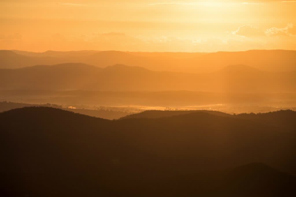 Sunrise from Mt Maroon Why I wake Up At 2am Every Weekend Lisa Owen, silhouette, dawn, mountain, mist, sunrise, orange, clouds