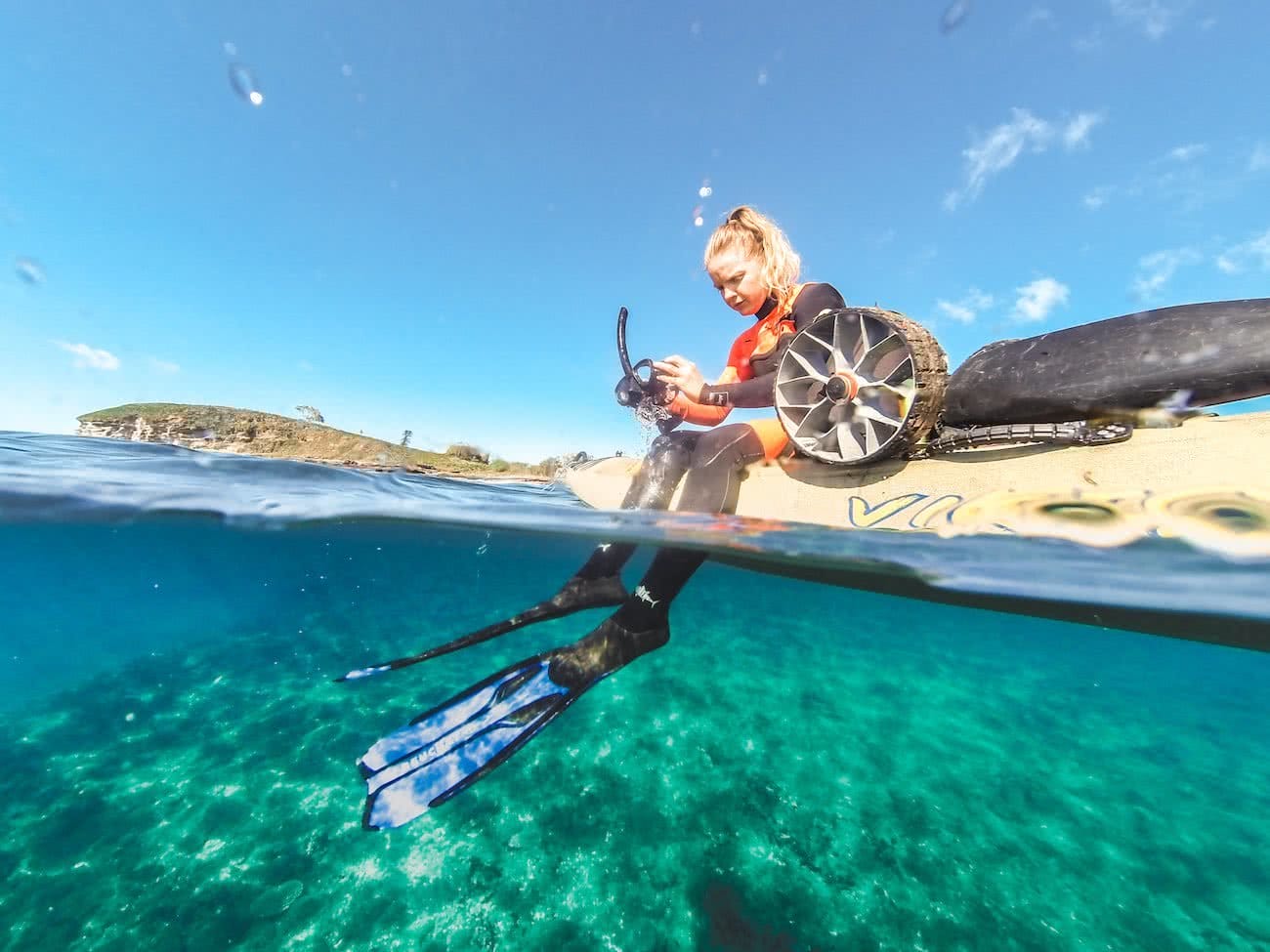 7 Killer Kayak Adventures On The Sunshine Coast (QLD), Scout Hinchliffe, snorkel, flippers, wheel, beach, underwater, OLD WOMAN ISLAND