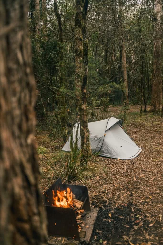 Quechua 2 Second Pop Up Tent // Gear Review Riley Kruck, tent, barbecue, woods, trees, fire, flames
