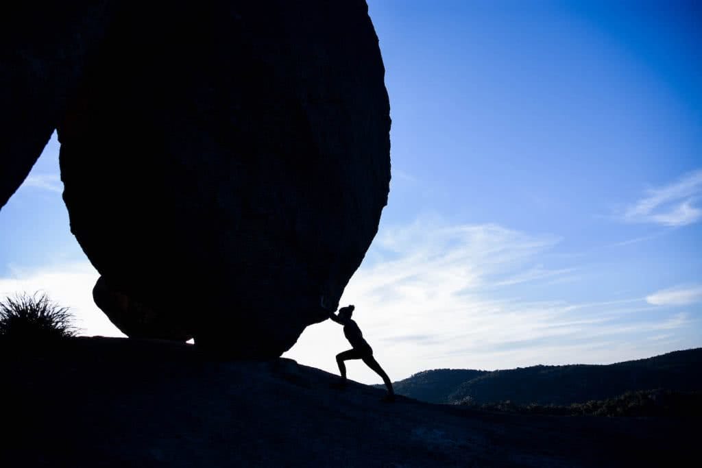 Picnics And Secret Passageways // Mt Norman (QLD), Lisa Owen, WAE_MtNorman_Boulders, silhouette, woman, strong, move mountains, push, heave