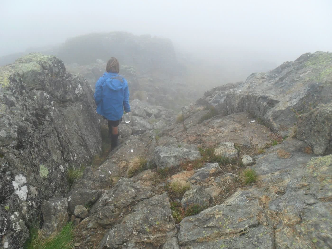 Welcome to Mt Jagungal (We Got Mist and Rain) // Kosciuszko NP (NSW), Sam Christie, rocks, hiker, mist, fog, low vis