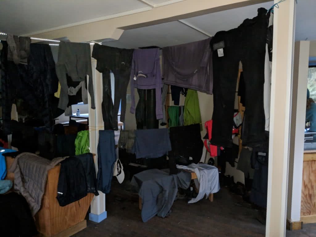 Soggy, Snowbound And Stoked // Routeburn Track (NZ), Rachel Dimond, Day 2 - Lake Mackenzie Hut, clothes drying, washing