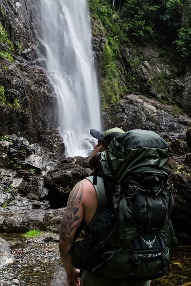 Dan Parkes, bushies untamed, osprey aether 60ag, gear review, main range national park, new england highlands, backpack, queensland, waterfall