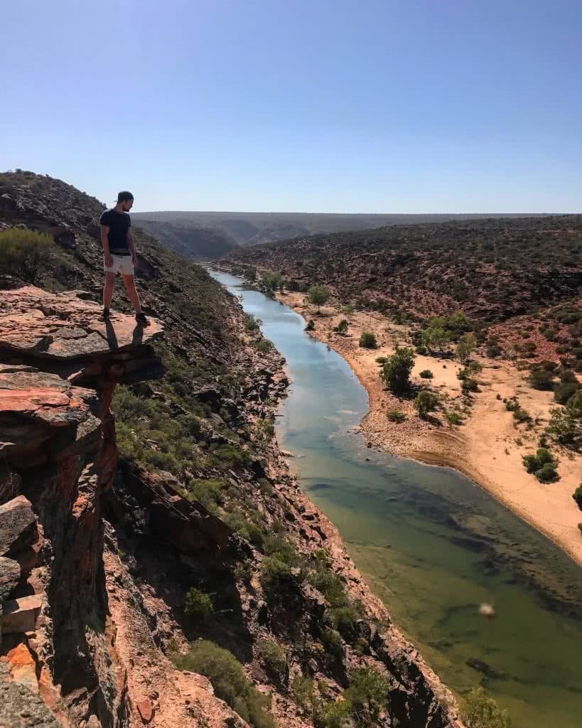 Sunrise At Nature’s Window // Kalbarri National Park (WA), Tiffany Hulm, river, person ,lookout, view