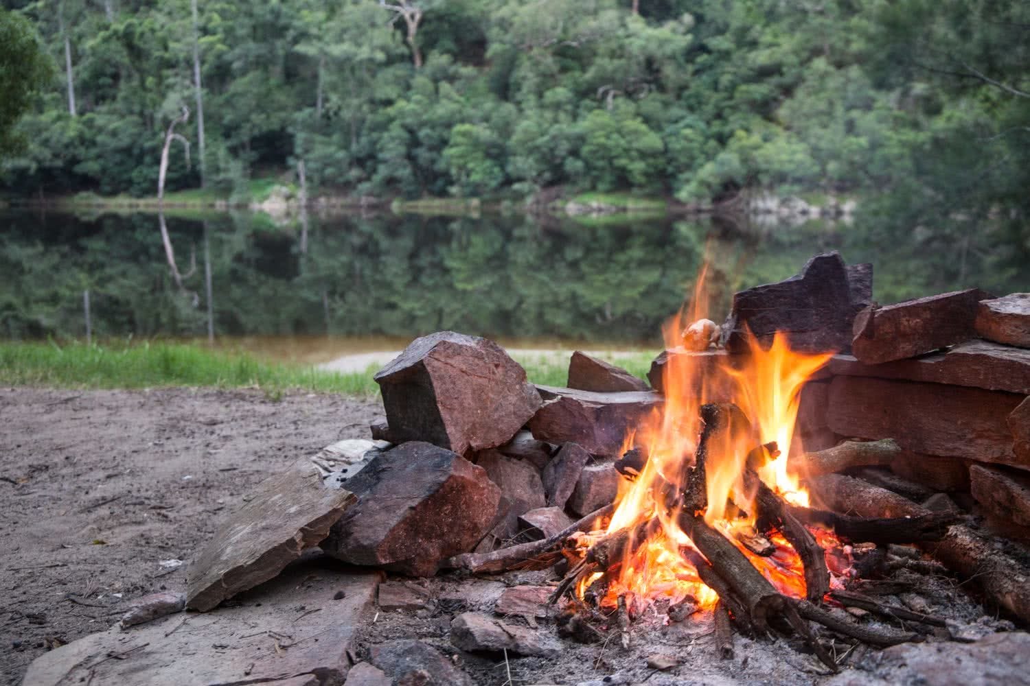 Rachel Dimond // Explorer Of The Month - March '18, Campfire - Kangaroo Valley, flames, river, glassy water, no wind, mirror, lake, reflection