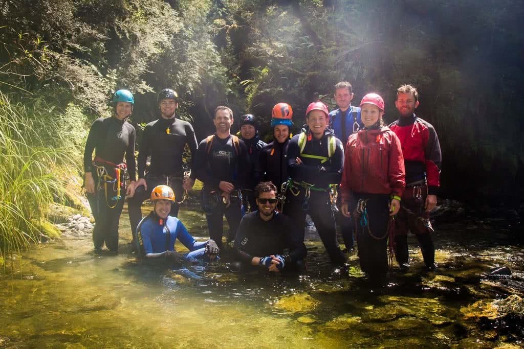 Ode To The River // Canyoning And Packrafting In New Zealand, Xavier Anderson, crew, helmets, carabiners, ready to go