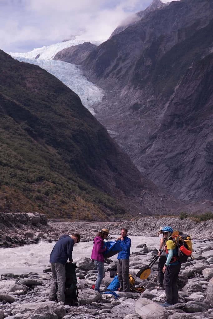 Ode To The River // Canyoning And Packrafting In New Zealand, Xavier Anderson, crew, changing, river, rocks, glacier