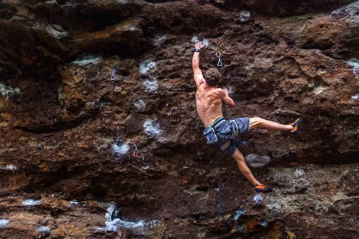 michael evans, lead climber, types of rock climbing, shirtless