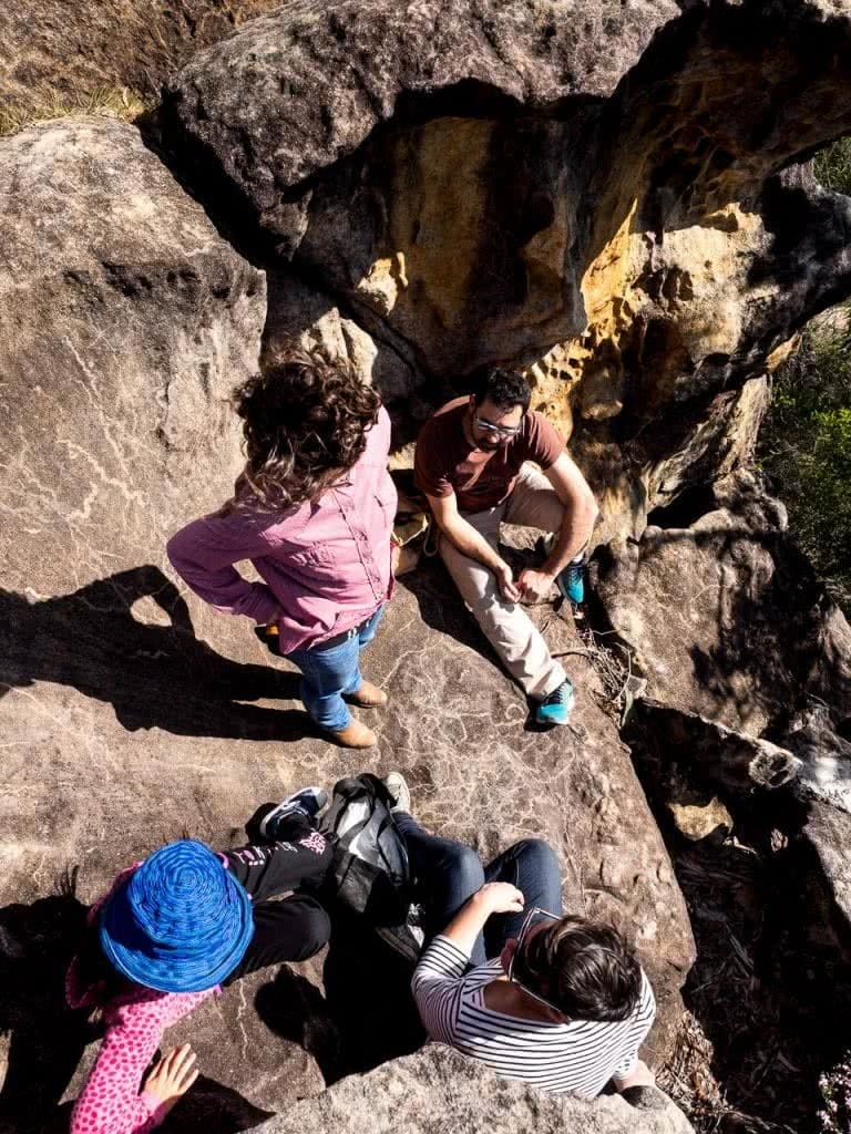 5 Ways You Can Protect Our Wild Places, James Stuart, Muogamarra NP, people, sitting, hanging out, boulder, rock, chatting, talking, resting