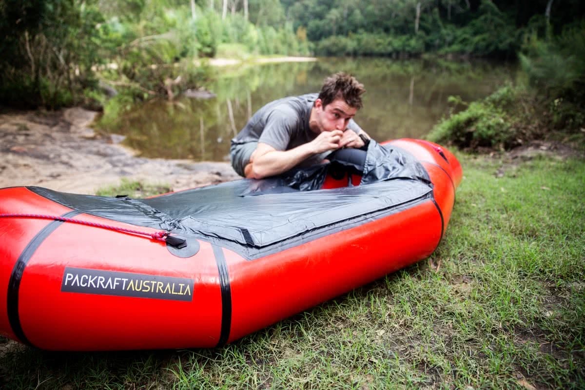 daniel bos, packrafting the colo river, blue mountains, nsw, packraft, inflating