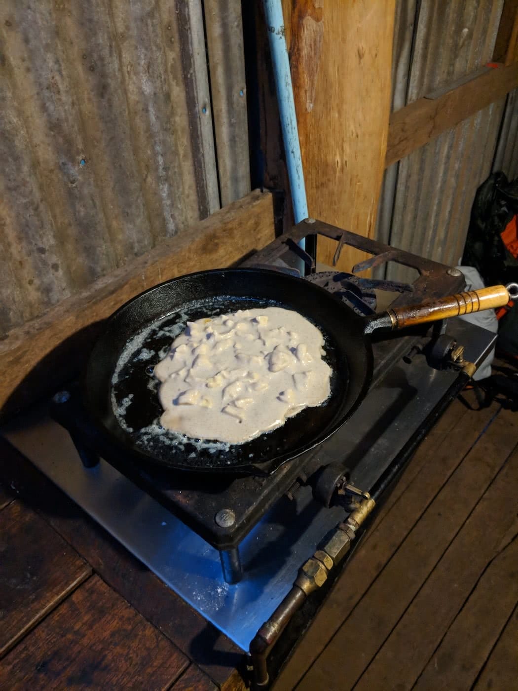 Apple And Cinnamon Pancakes // Camp Kitchen, Rachel Dimond, frying pan, cooking, food, gas stove, cast iron