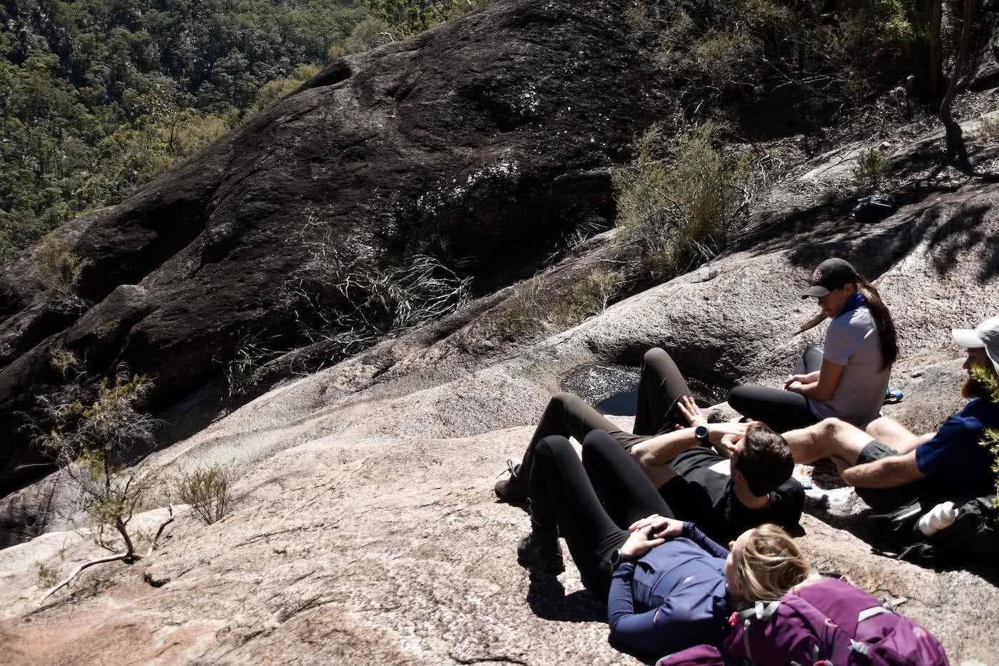 Best Outdoor Nap Spots Near Brisbane (QLD), Lisa Owen, BarneyWaterfall, hikers, crew, rest stop, drop, view