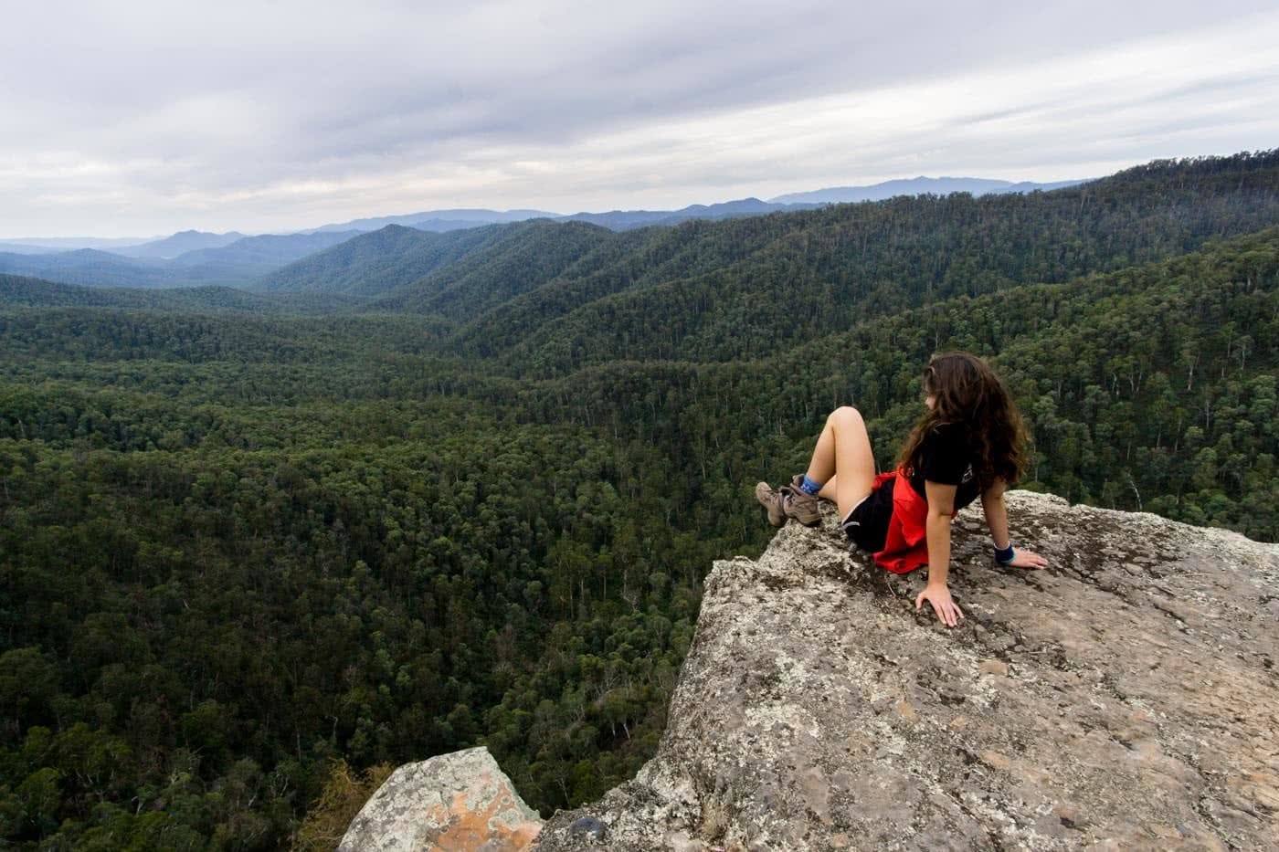 Mt Cobbler Plateau Circuit // Alpine National Park (VIC), Isobel Campbell, Looking out from Dandongadale Falls, lookout, view, hiker, forest