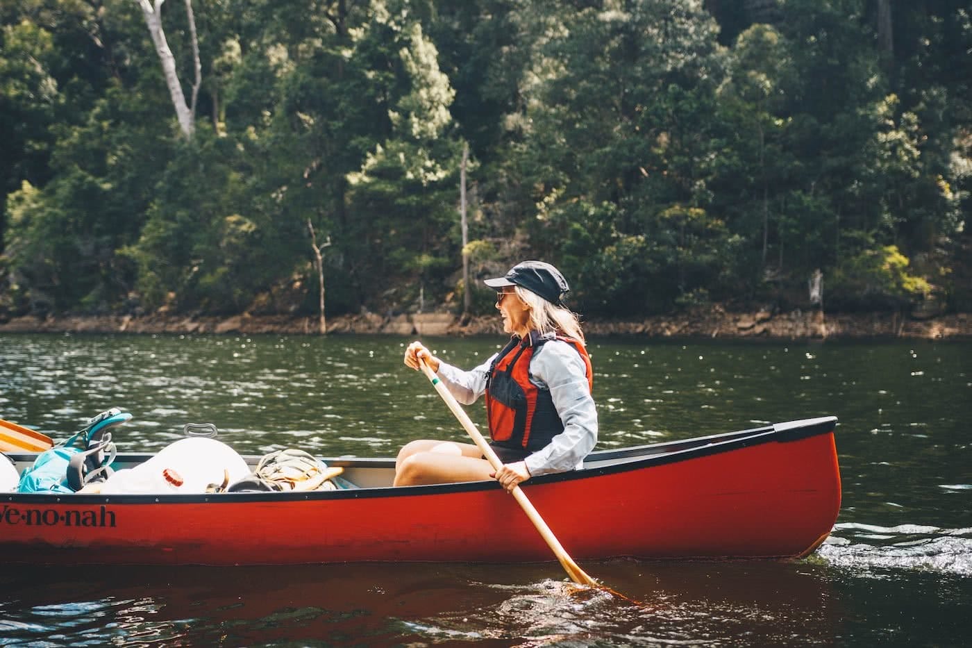 When Everything Flows // Kangaroo Valley Canoeing Escape, Aron Hailey, canoe, gear, laden, packed, saddle, buoyancy aid, trees,