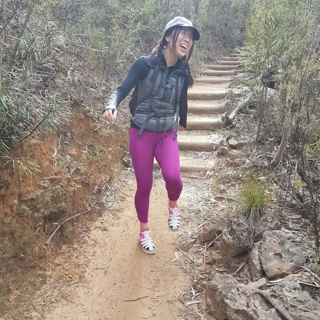 A Secret World Of Green // Grand Canyon Track (NSW), Rachel Dimond, high-heeled sandals, pink leggings, laughing, funny