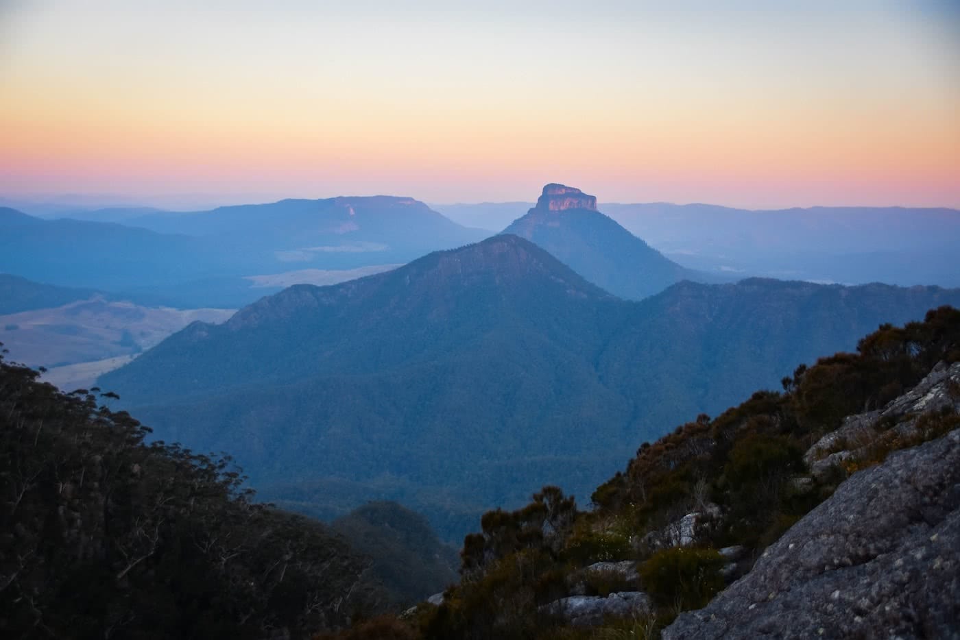 My First Overnight Hike // Mt Barney (QLD), Lisa Owen, Sunset View, orange sky, mountains, distance