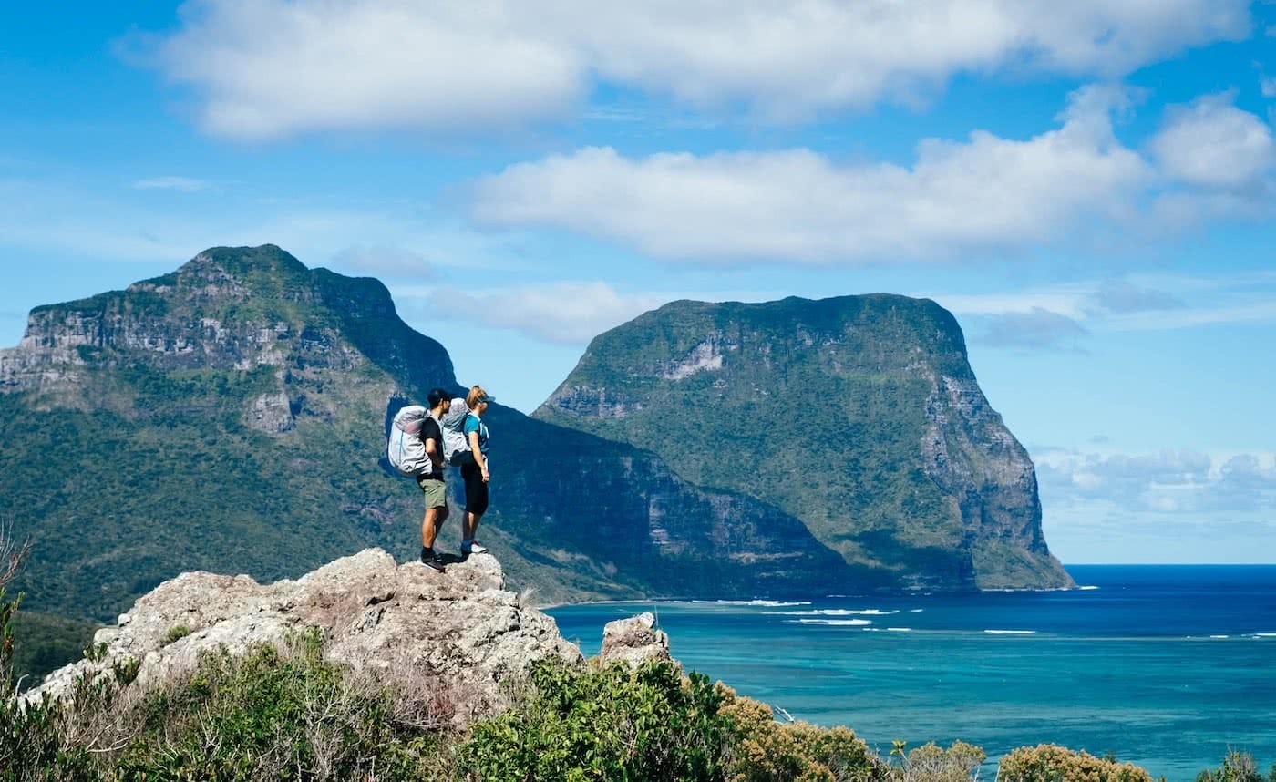 Howe To Budget // Cheap Stays On Lord Howe Island, Scout Hincliffe, photo Henry Brydon, Mt Gower, hikers, view, lookout, ocean, peak