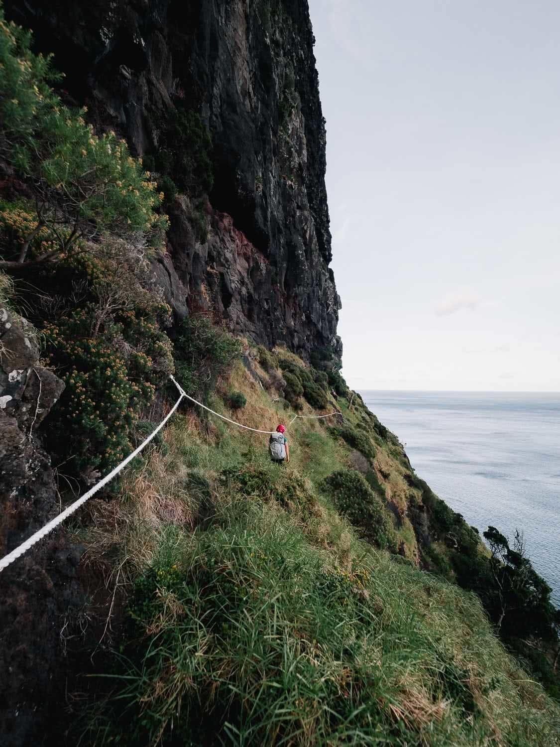 Lord Howe Island's Photography Hot Spots, Matt Horspool, rope, cliff edge, sketchy, steep, long drop, ocean,