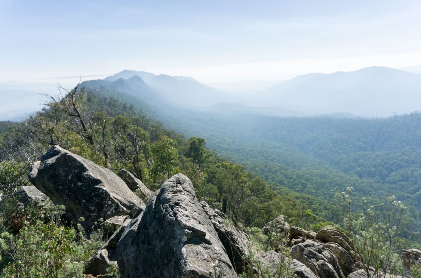 The Sweetest (And Toughest) Hike Near Melbourne // Sugarloaf Peak (VIC), Jaqui Wakefield, mist, trees, rocks, razorback ridge