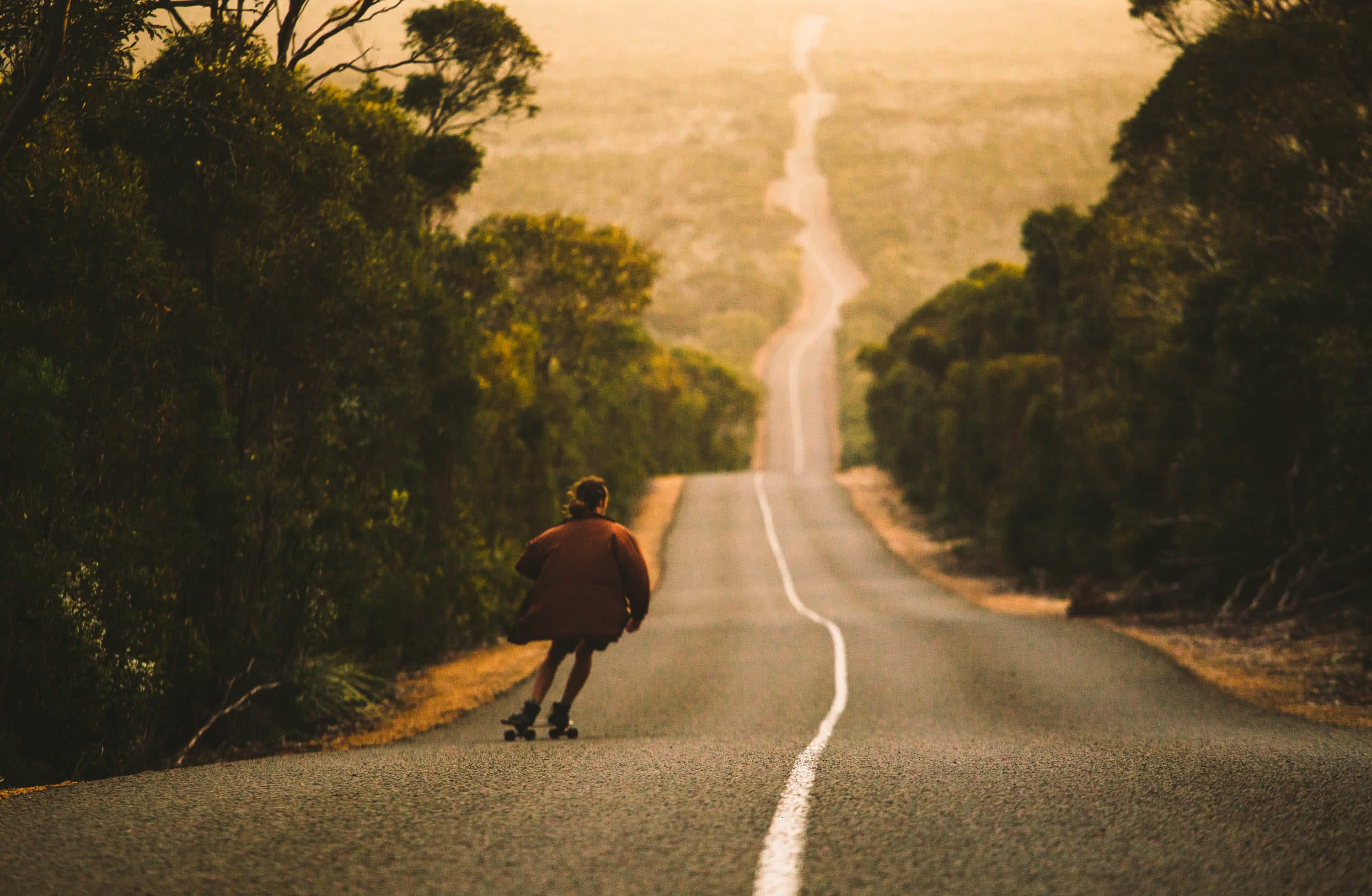 What We Learnt From 4 Years On The Road // Van Life Revisited, mitch cox, Kangaroo Island skateboard, downhill, road, distance, trees