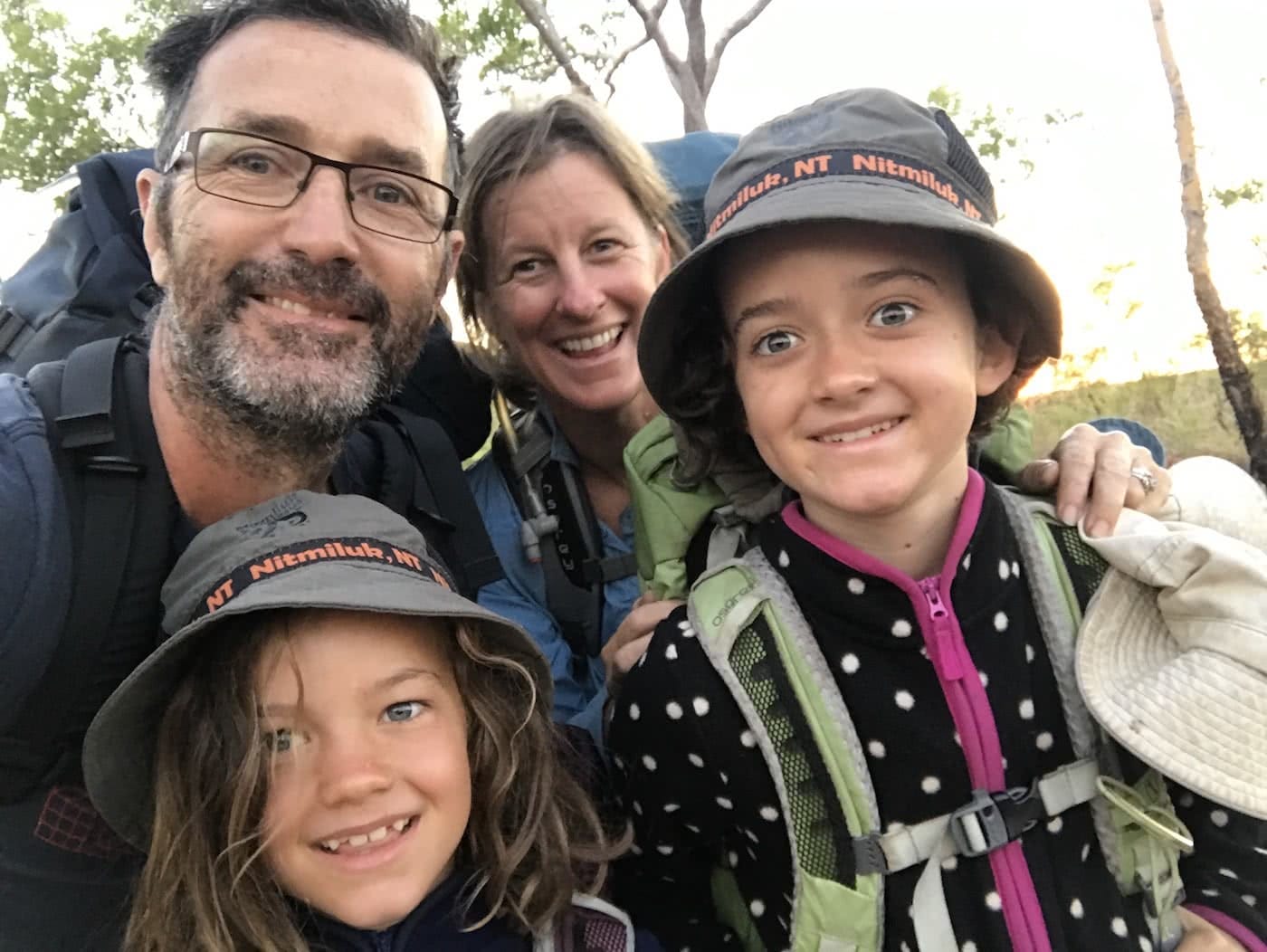 Training Kids Up For Multi-Day Hikes, Helen Cooper, family, mum, dad, smiles, selfie, faces, hikers