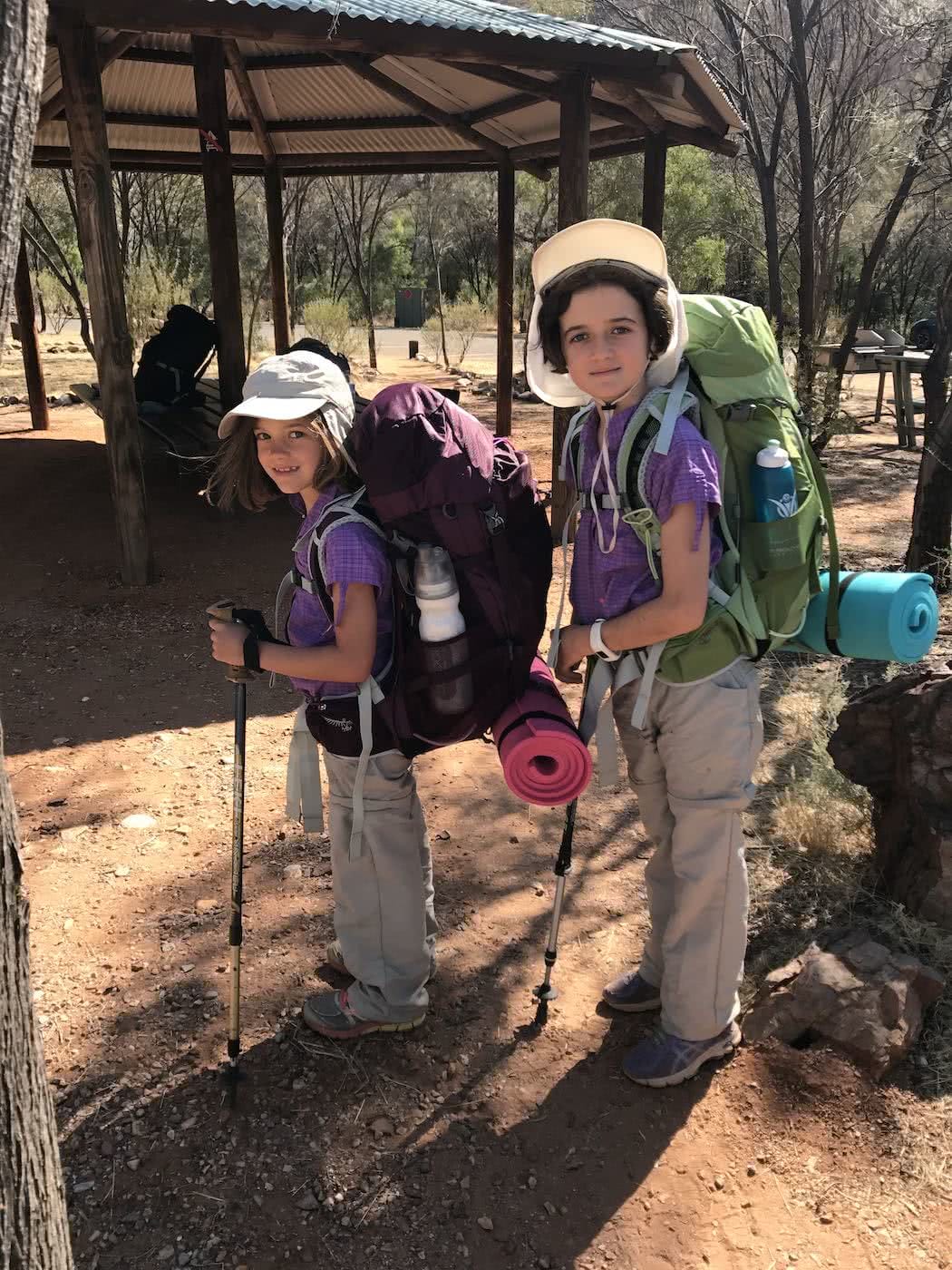 Training Kids Up For Multi-Day Hikes, Helen Cooper, children. girls, hiking, backpacks, poles, sun hats