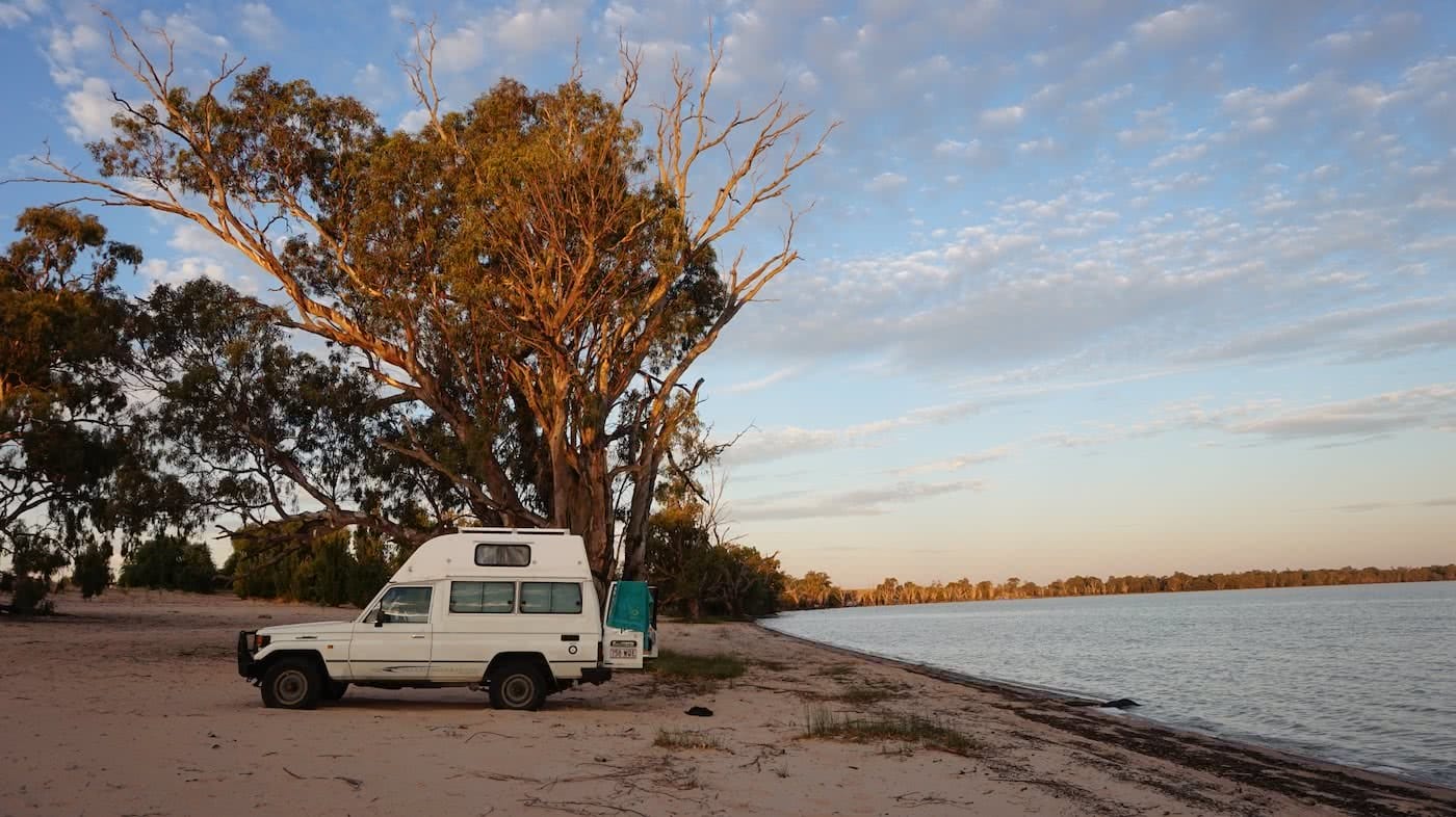 Troopy Travels // Chasing Sunsets From Byron Bay To The Ningaloo Reef, Alice Forrest, Lake Benanee, SA, camping, van life, beach, view, tree