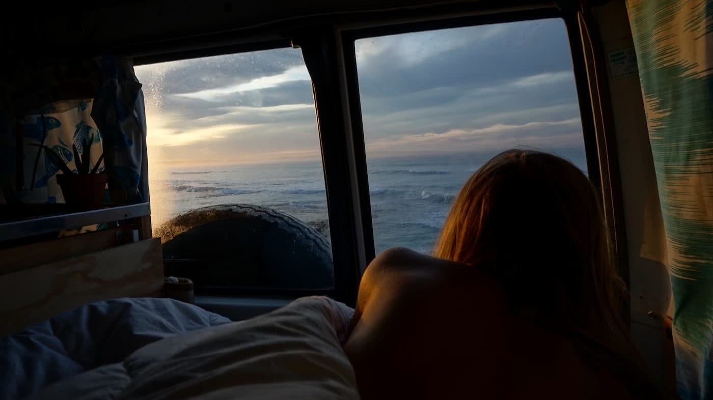 Troopy Travels // Chasing Sunsets From Byron Bay To The Ningaloo Reef, Alice Forrest, Sleaford Bay SA, photo by Angel Grimaldi, sleeping, view, bedroom, van, waking up