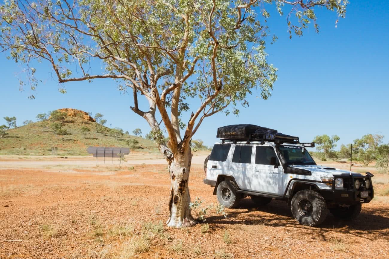 Out There In An Outback Oasis // Adels Grove (QLD), Grace and Brenton Keller, tree, 4WD, car, desert, outback