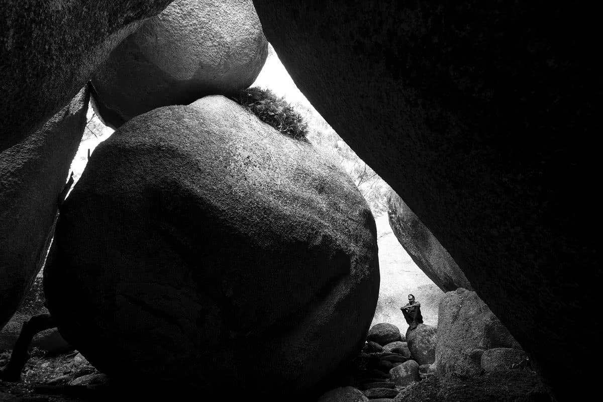 The Bare Beauty Of Bald Rock National Park (NSW) // Photo Essay, Liam Hardy, boulders, black and white, small, tiny, dwarfed, slot