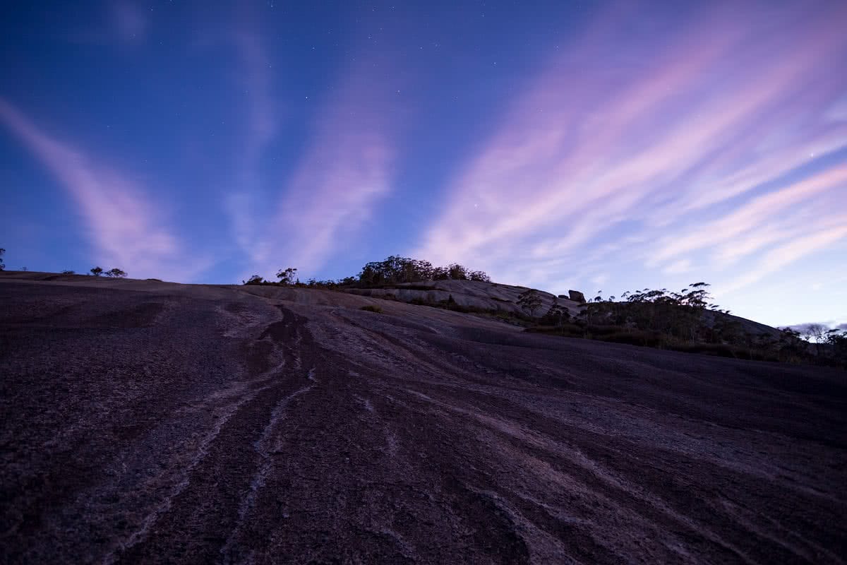 The Bare Beauty Of Bald Rock National Park (NSW) // Photo Essay, Liam Hardy, streaks, purple, sky, rock
