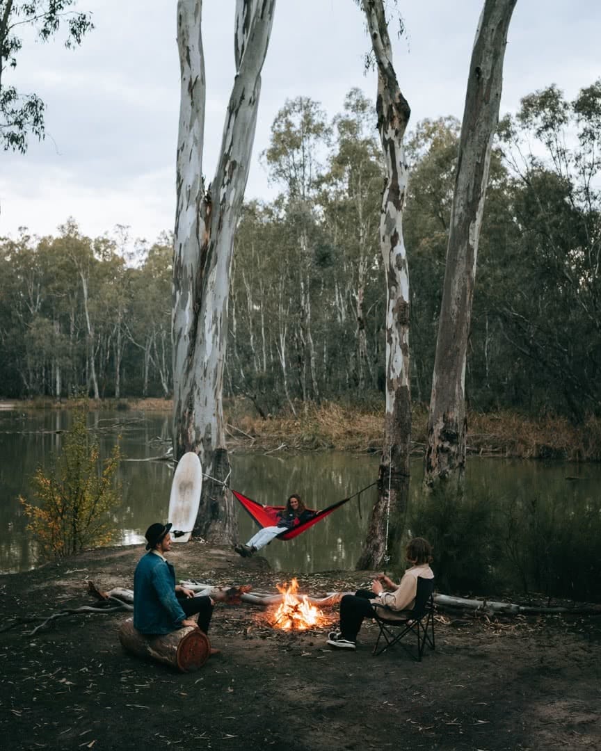 Top 5 tips for a quiet campsite Mattie Gould Ain Raadik campfire hammock campsite creek river