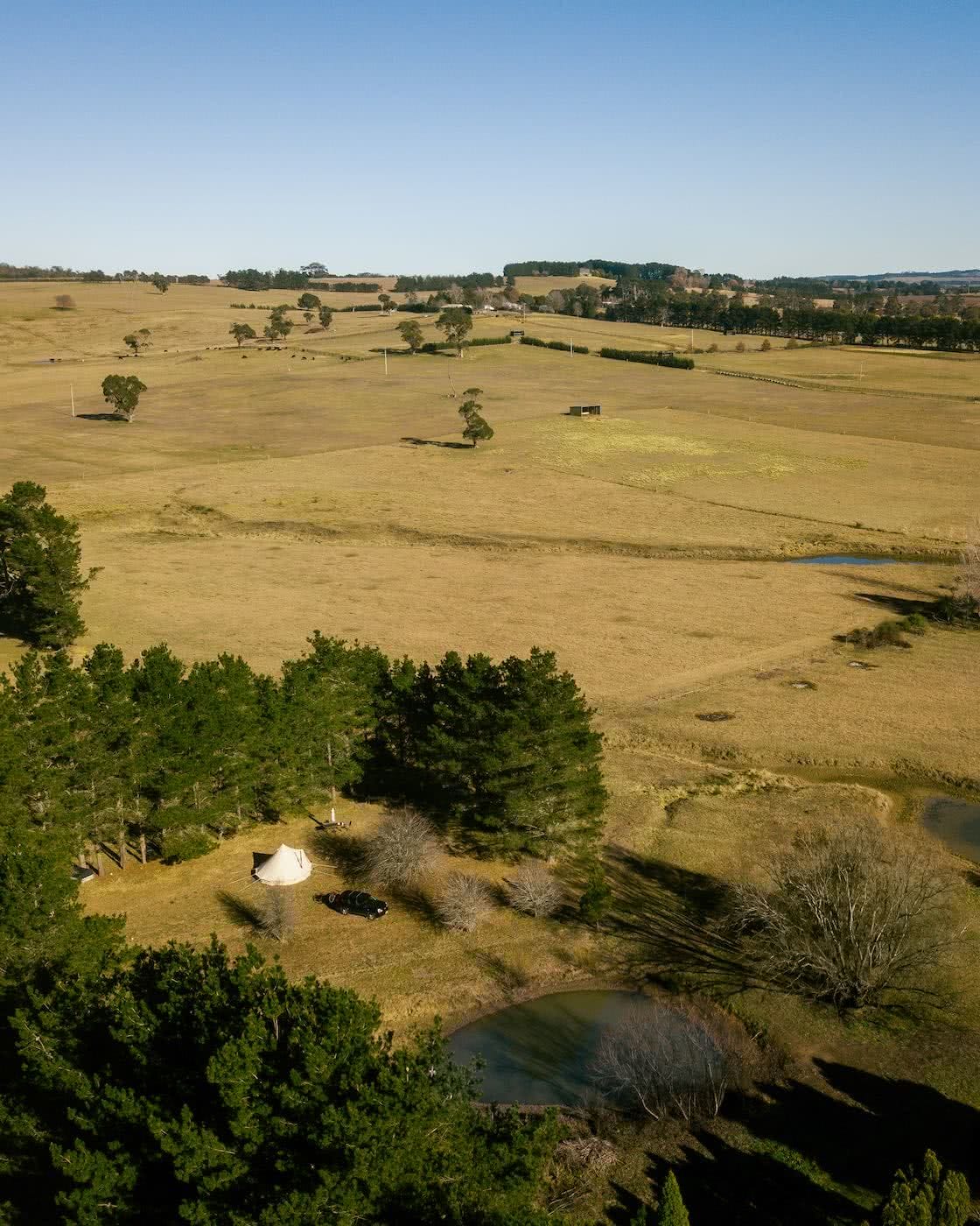 Two Wheels And A Teepee // Glamping & Cycling In Bowral (NSW), Karl Reynolds, bell tent, fields, aerial, drone